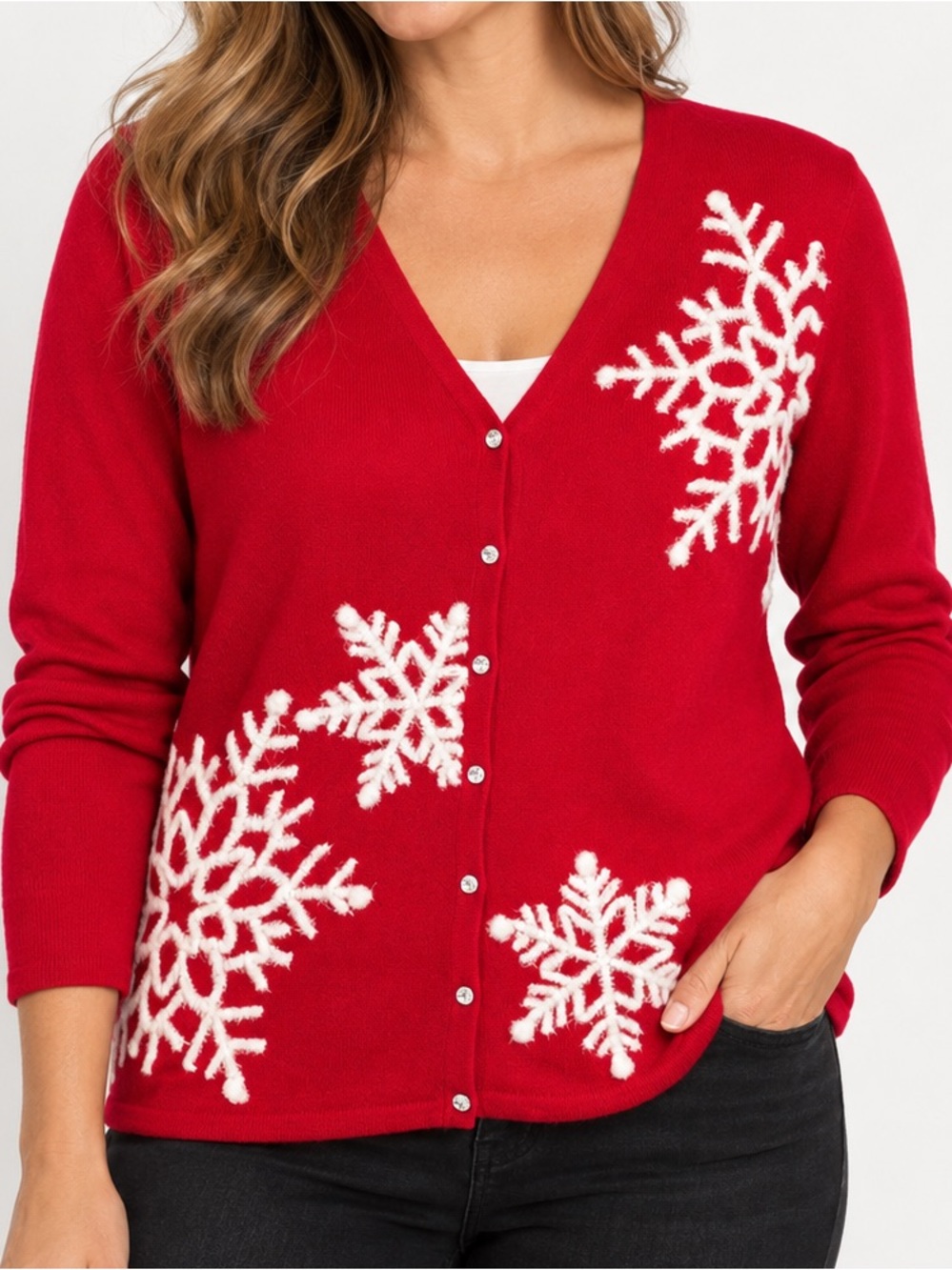 Mercer Street Studio Red Snowflake Christmas Cardigan Sweater Size L